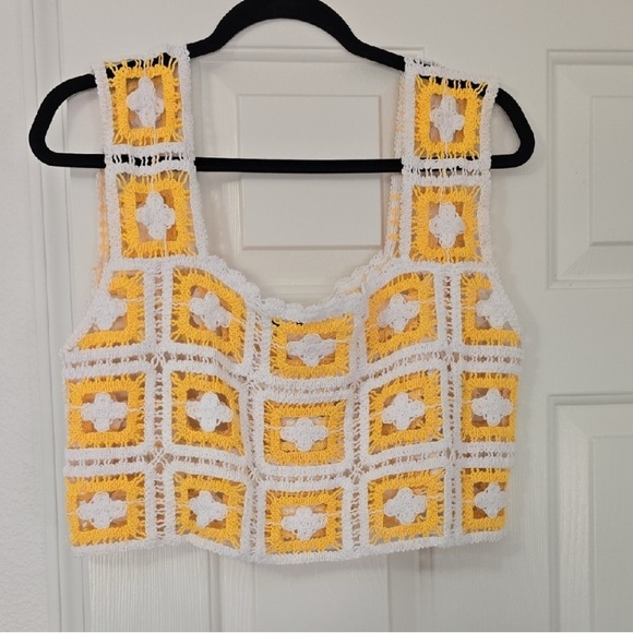 Julia Tops - Yellow and White Crochet Tank Top